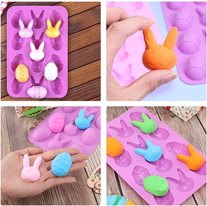 Easter Egg and Bunny Silicone Molds Tray for Chocolate Candy Gummy Ice Cube Jello Jelly Cake Mini Soap Wax Crayon Melt