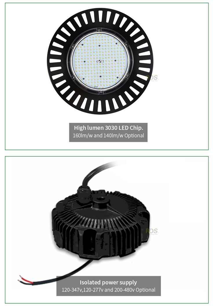 277V 347V 480V ETL DLC 100W 150W 200W Luminaire 5000K Waterproof LED UFO Hanging HighBay Light