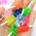 100 stks / partij Leuke Gummy Bear Lollipop Cabochons Poppenhuis Miniatuur Gummy Bear Lollipop Plaksteen Hars Cabochons Voor Oorbel DIY