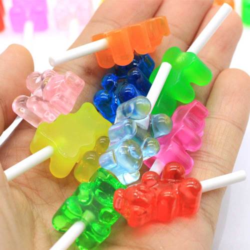 100 stks / partij Leuke Gummy Bear Lollipop Cabochons Poppenhuis Miniatuur Gummy Bear Lollipop Plaksteen Hars Cabochons Voor Oorbel DIY