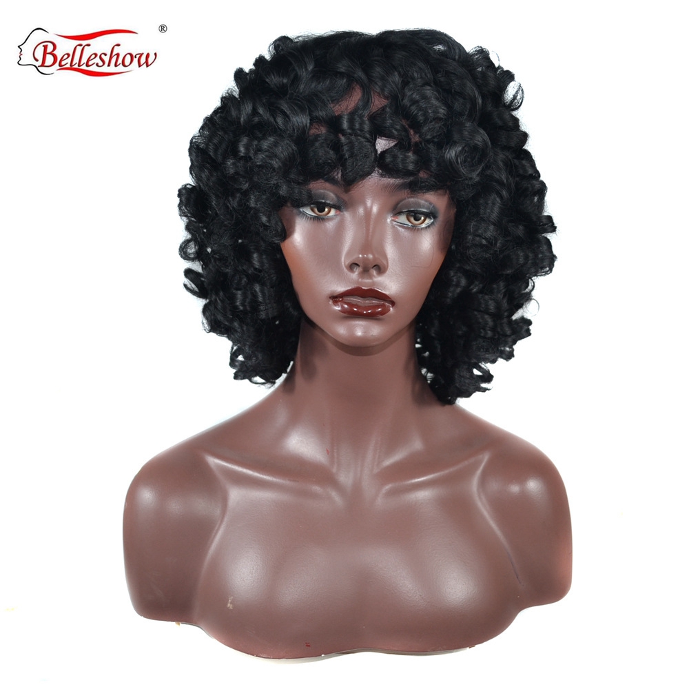 Hot sell wholesale cheap black wig  fashion black African small roll fluffy roll lady wig