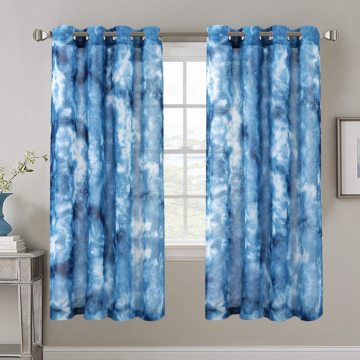 Manual Tie Dye Linen Semi Sheer Blue Curtains