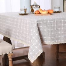 Hot Sale Blue Plaid Jacquard Cotton Linen Rectangular Tablecloth