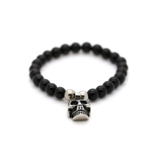 Gothic bracelet skull pendant with black agate stone
