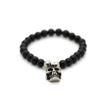 Gothic bracelet skull pendant with black agate stone