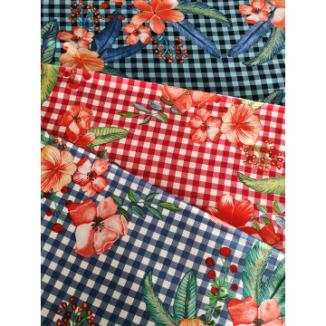 Check Flower Rayon Challis 30S Light Printing Fabric