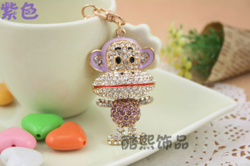 Crystal big mouth monkey cute full rhinestones fashion lovers Keychain hot new handbag accessories wholesale