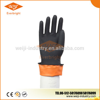 2015 Black rubber industrial gloves, Black Heavy duty rubber gloves CE standard