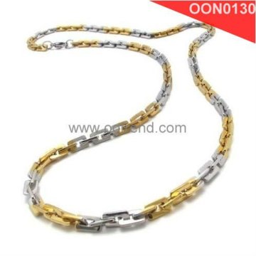 Unisex double tone linksstainless steel necklace ,silver golden necklace