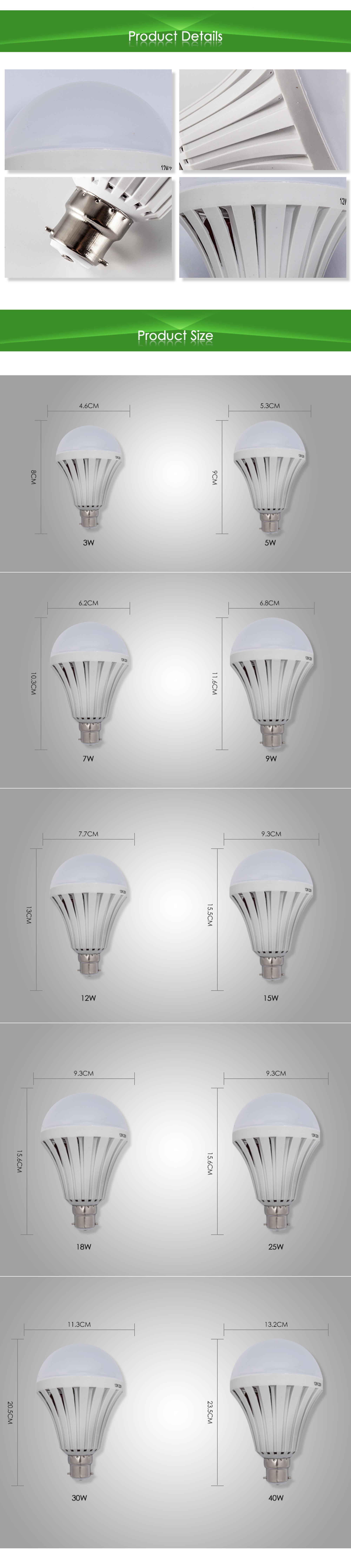 e27 5w 7w 9w 12w white ce rohs emergency led intelligent light bulb