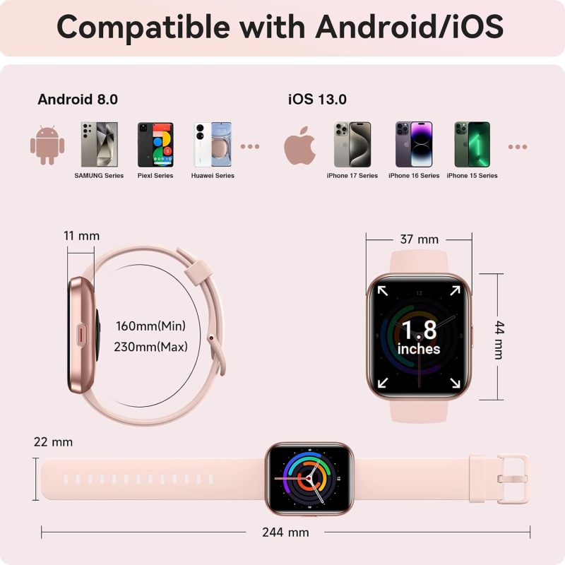 1.85" Smart Watch for Women,3ATM Waterproof,Heart Rate & Sleep Monitor,120+ Sport Modes,Step Counter for iPhone Android