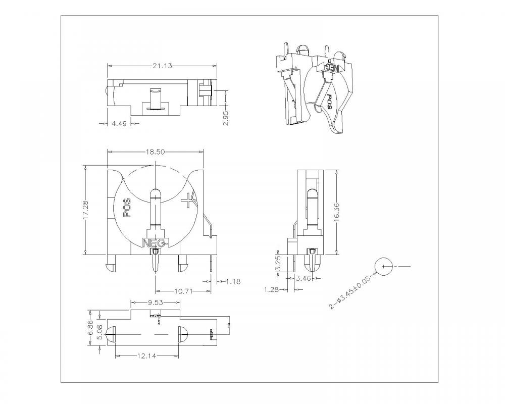 BT-SN-B-CR1632A-069 Porte-cellule de monnaie pour BR1612 DIP 180 °