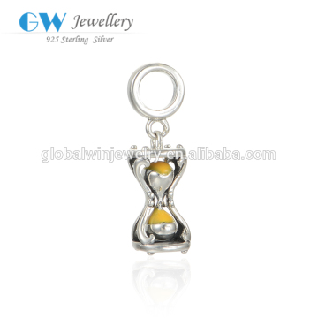 Yellow Enamel Hourglass 925 Sterling Silver Charms Large Silver Pendants For Necklace