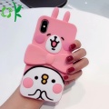 Protecteur de téléphone en silicone rose lapin mignon avec support