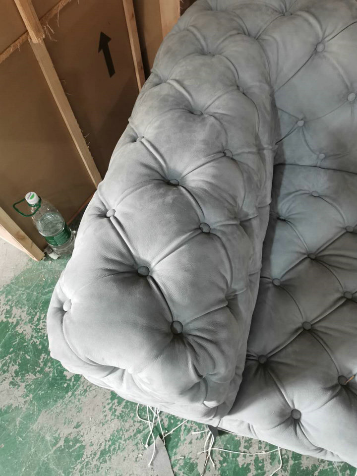 Modern home Hotel Furniture Luxury Design Sectional Tufted Leather Couch Living Room Chesterfield moon  Sofa Set by leather