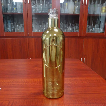 750ml embossed empty electroplating gold vodka bottle glass