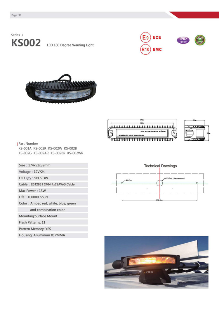 11 flash pattern ECE R10 R65 EMARK approved  LED warning light for ambulance or emergency vehicle from ningbo