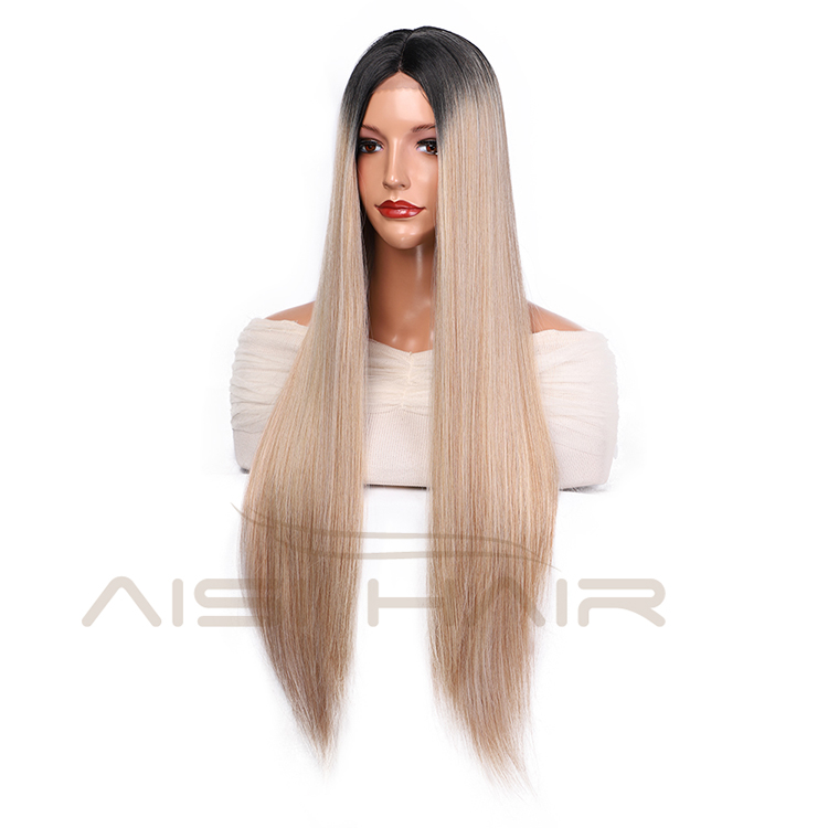 Aisi Hair New Design Long Silky Straight Wigs Ombre Blonde Swiss Lace Wig Synthetic Hair Lace Frontal Wigs For Black Women
