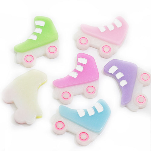Manufacture Bulk 100pcs Cheap 3D Cute Colorful Roller Skating Shoes Beads Flat Back Resin Stickers