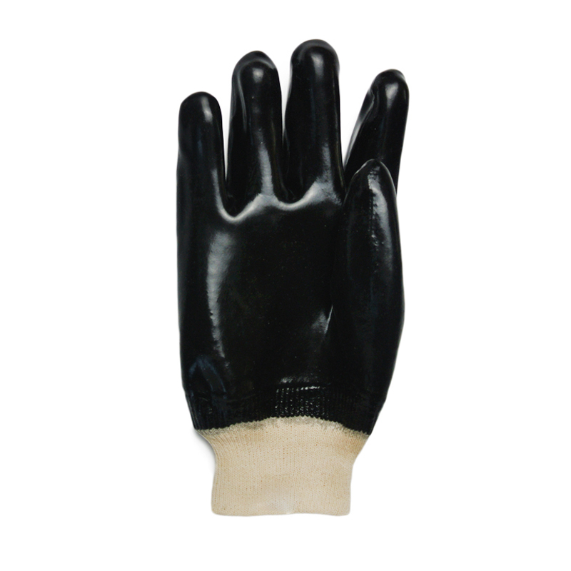 Черные ПВХ раскрытые перчатки для маслостойкой рабочей перчатки