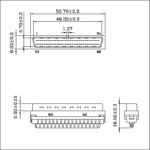 1.27mm Series 68P Cable Plug Connector Solder 1.27mm Series 68P Cable Plug Connector Solder