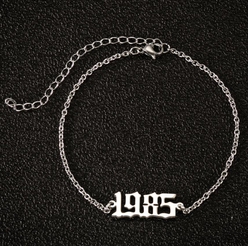 1980- 2000 year stainless steel anklet foot jewelry year numbers birth year jewelry best birthday gift