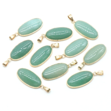 15x30mm Natural Green Aventurine Stone Agates Cute Oval Shape Pendant Necklace - Gemstone Pendant & Crystal Stone Jewelry