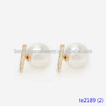 STUDED CRYSTAL BAR & FAUX PEARL EARRINGS