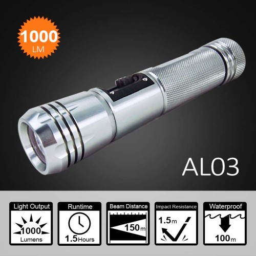 High lumen aluminum waterproof underwater scuba diving equipment led flashlight