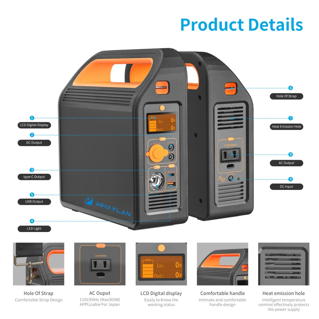 Whaylan en stock Générateur solaire portable populaire 300W Système d'alimentation solaire