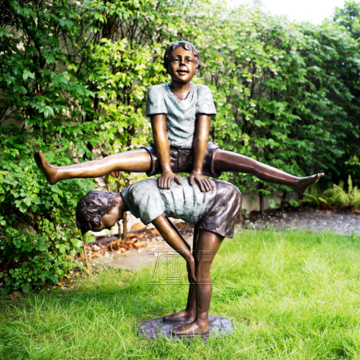 Outdoor life size brass children playing sculpture bronze leapfrog statue