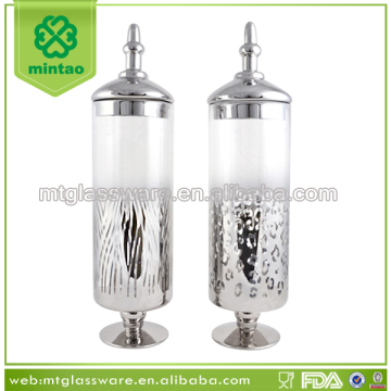 slver cylinder glass apothecary jar for home decoration