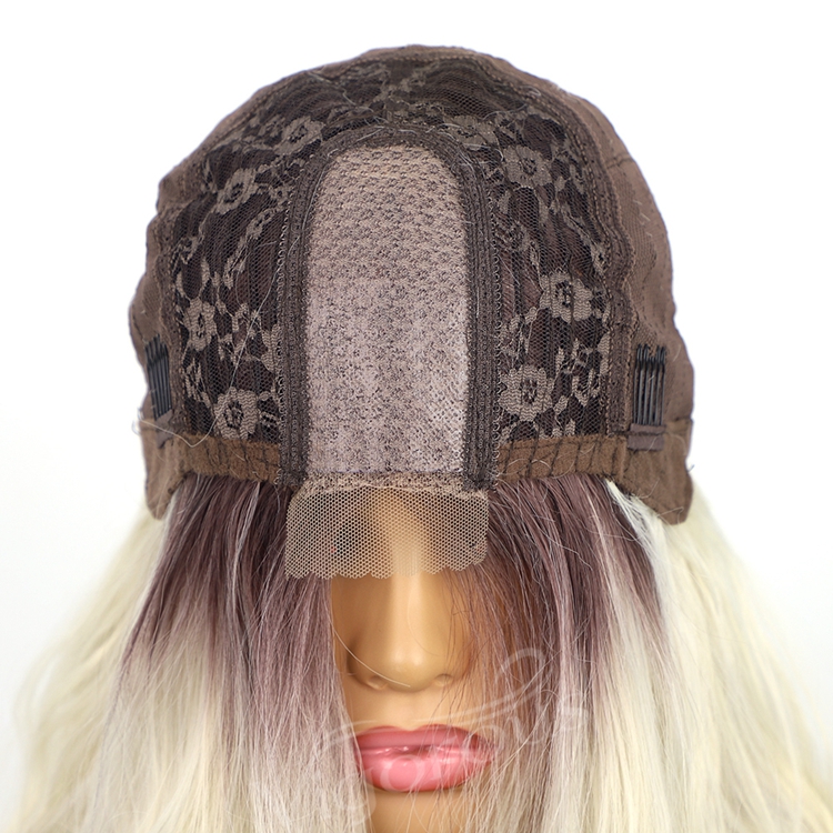 Natural Wave Long Ombre Blonde Middle Part Fiber Synthetic Blend Hair Wig U Part Lace Heat Resistant Black Women Cheap Wholesale