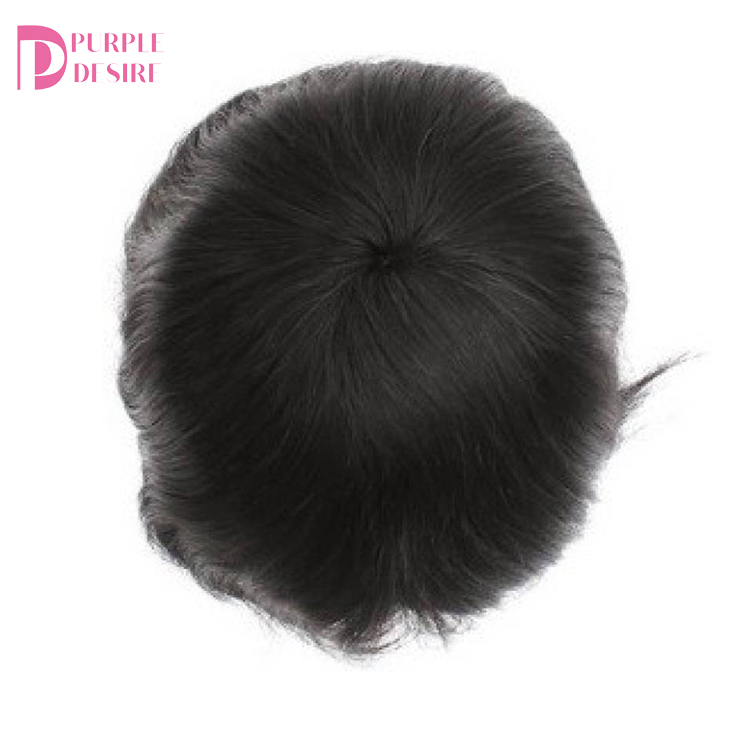 Stock Natural Black 100% Human Hair 130%-- 180% Density Virgin Human Hair Mens Toupee