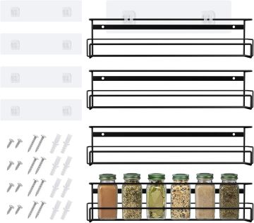 Wall-Mount Spice Racks and Hanging Shelf Organizer Set of 4