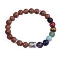 7 Chakra Gemstone Beads Budismo y aleación de Buda Goldstone pulsera