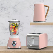 Pink Wooden Handel Electric Kettle and Toaster Set - 3 in 1 Blender, Kettle, and Toaster
