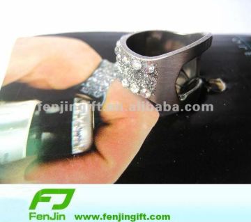 Fashionable diamond finger ring beer bottle opener