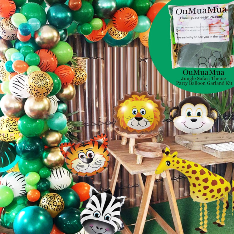 Jungle Safari Theme Party Balloon Garland Kit With Animal Balloons and Palm Leaves for Kids Birthday Party Supplies