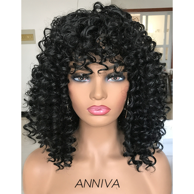 Short synthetic hair fiber wig 14inch natural black High Temperature wig  Afro curly kinky wigs for black women