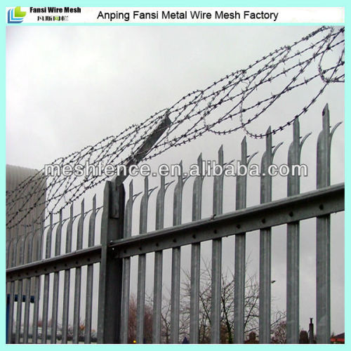 Steel Palisade Security Fencing With Coiled Razor Barb Wire