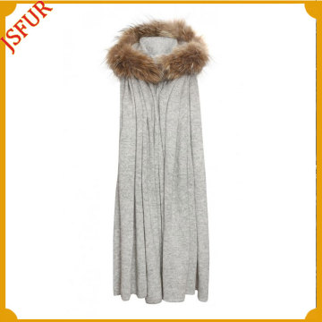 Wholesale Lengthen Robe Fox/Raccoon Fur Cashmere Hood Cashmere Pashmina
