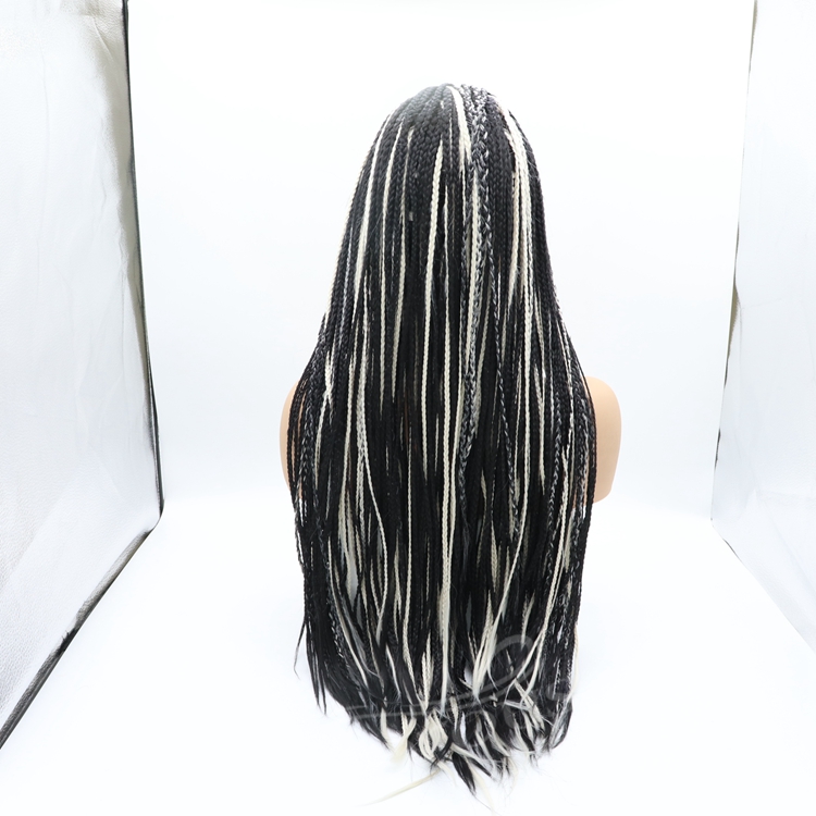 Long straight mixed silver cheap wholesale high quality heat resistant synthetic braided wig with lace front