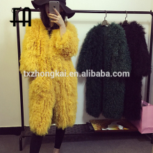 Factory price wholesale curly knit mongolian lambskin fur coat
