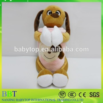 Custom design plush dog animal toy with blanket, soft plush baby blanket