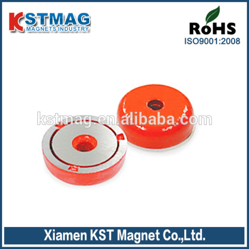 Alnico shallow pot magnets painted with red