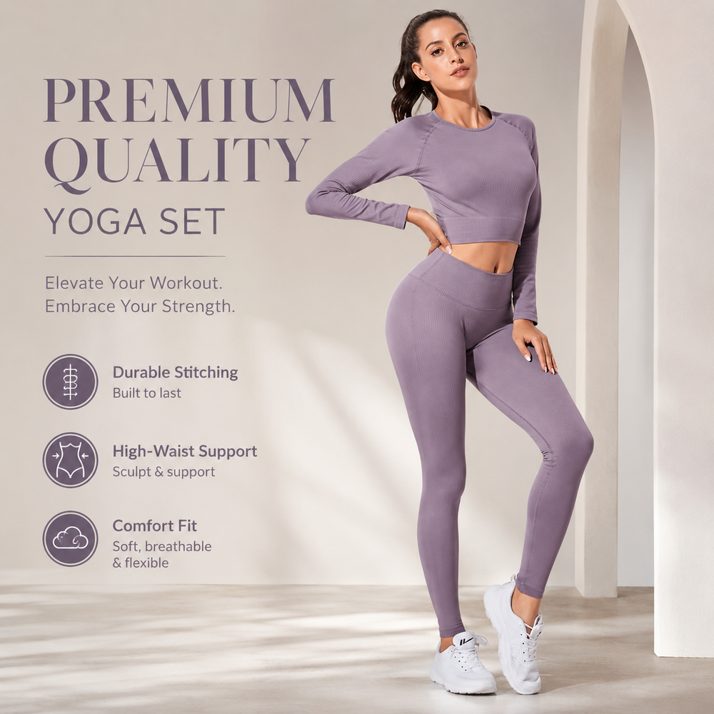 Бесшовный женский длинный комплект для йоги из 2 предметов Seamless Women 2 Piece Long Yoga Set