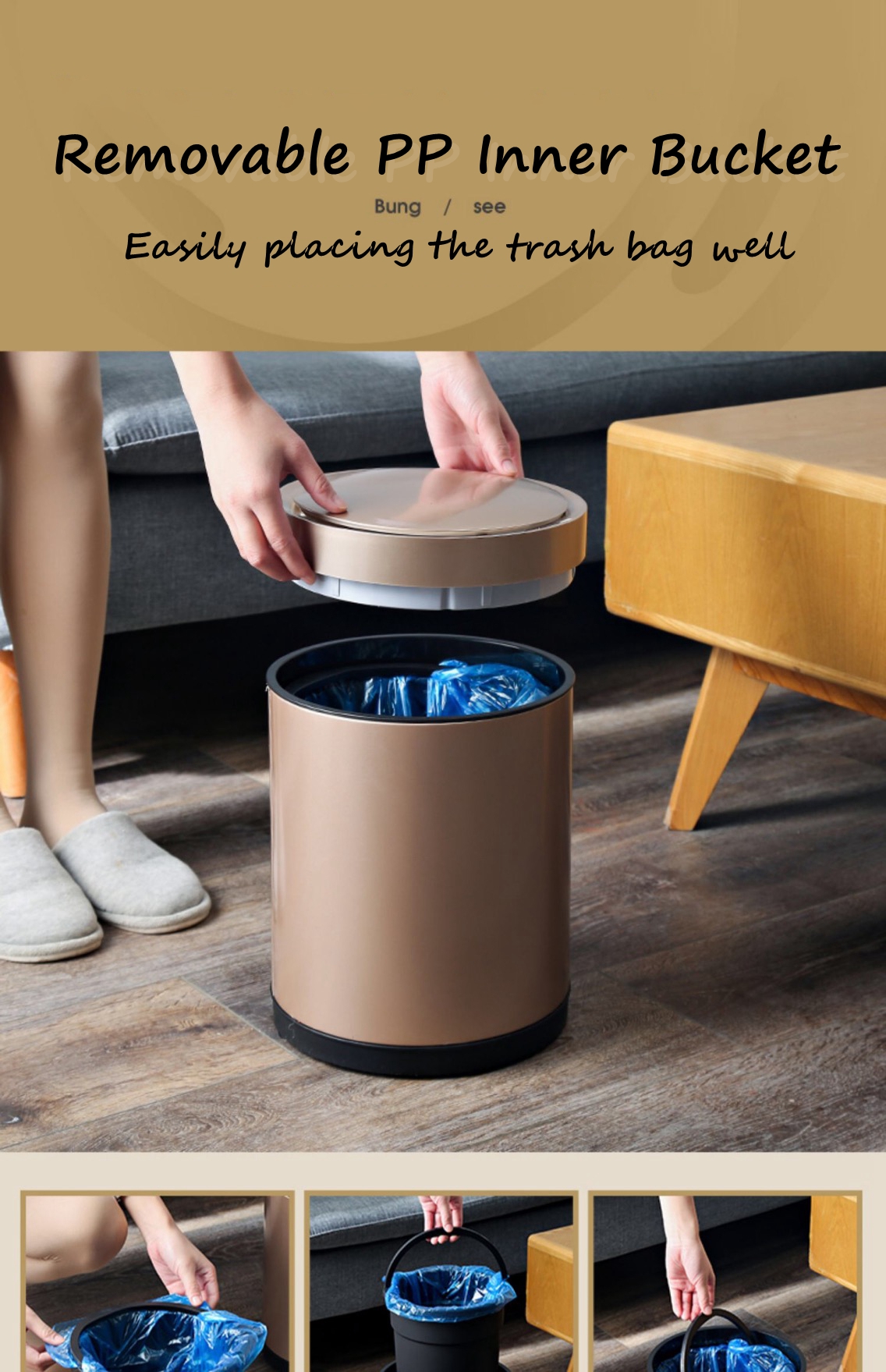 Trash Bin with Removable Inner Bucket