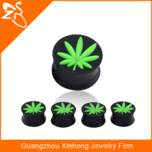 silicone hot plug maple leaf images earrings jewelry gauge ear flesh tunnel earrings