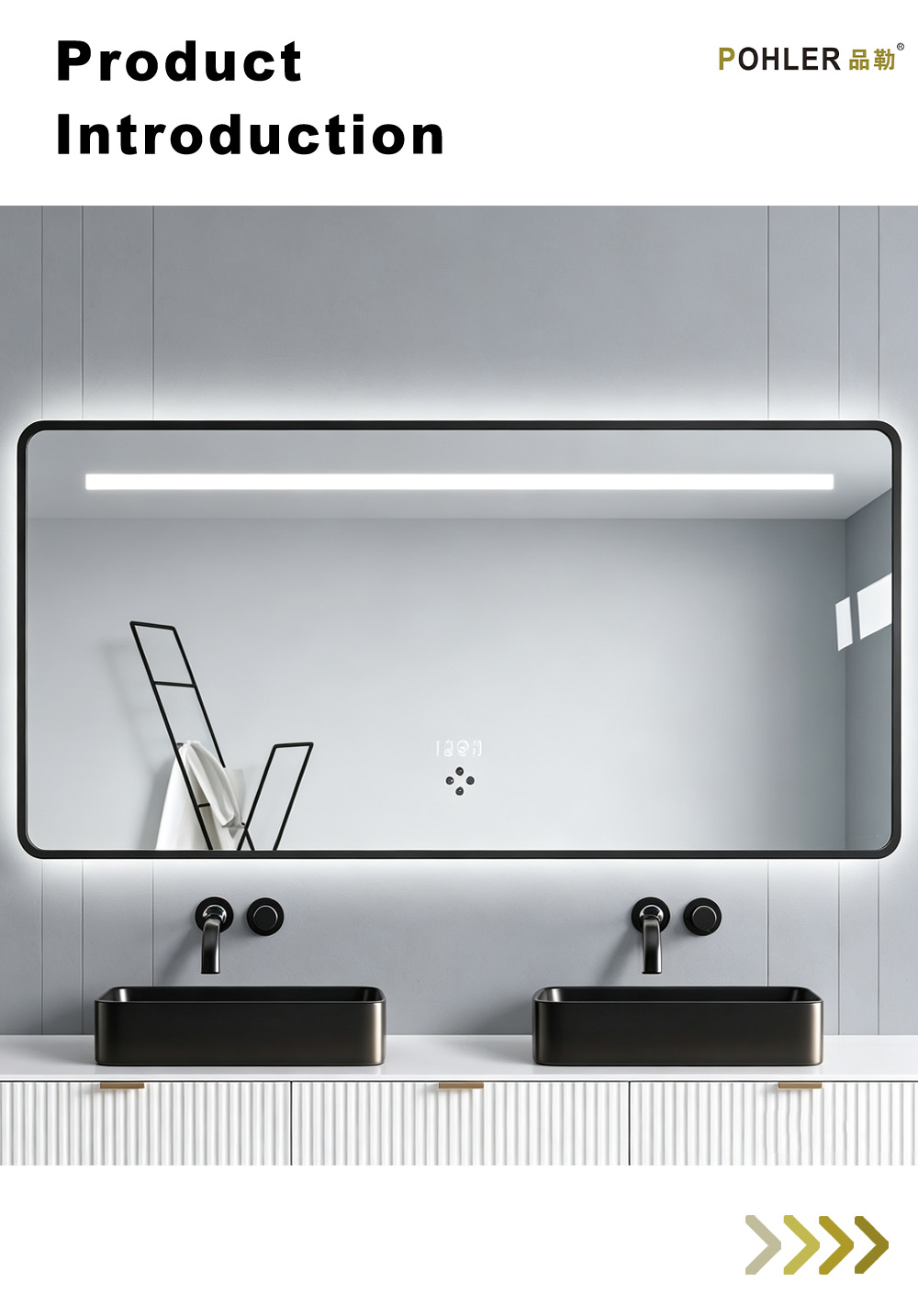D013 Зеркало для ванной комнаты со светодиодной подсветкой и черной рамкой X D013 Black Frame LED Bathroom Mirror X